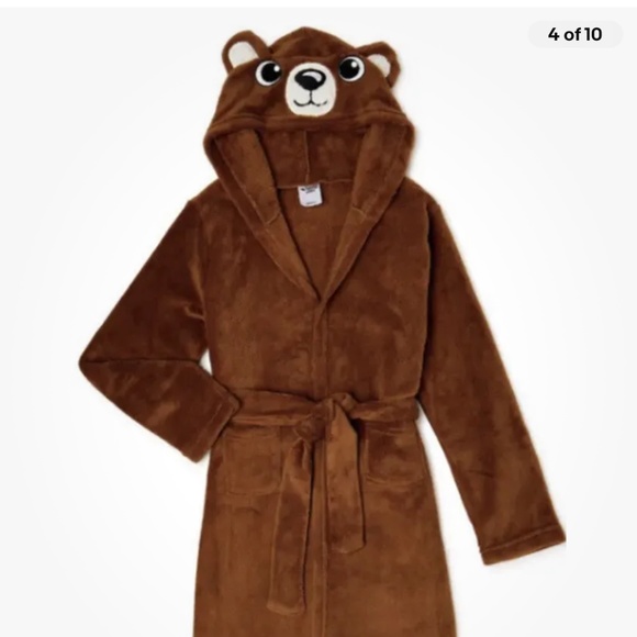Brown Bear Plush Hooded Robe Large (12-14)  NEW - Picture 6 of 7